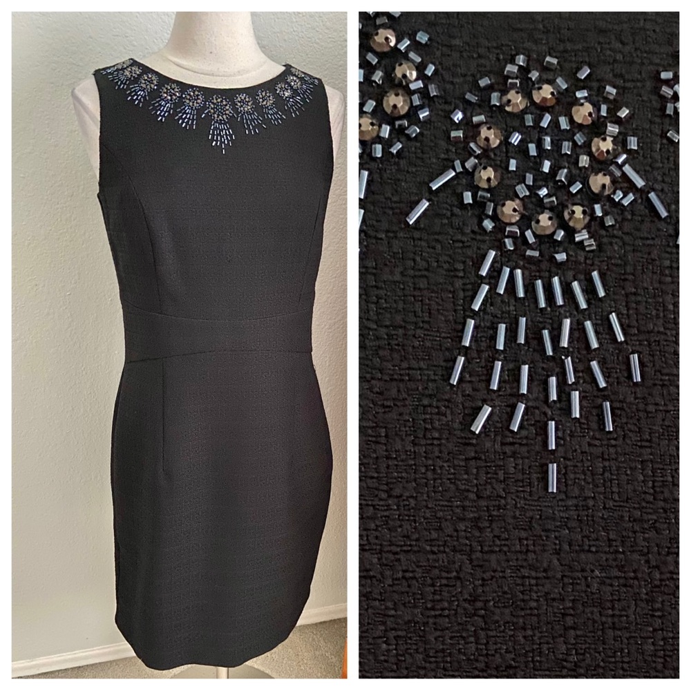 Ellen Tracy Black Dress With Beading Size 8 Sleeveless Sheath
